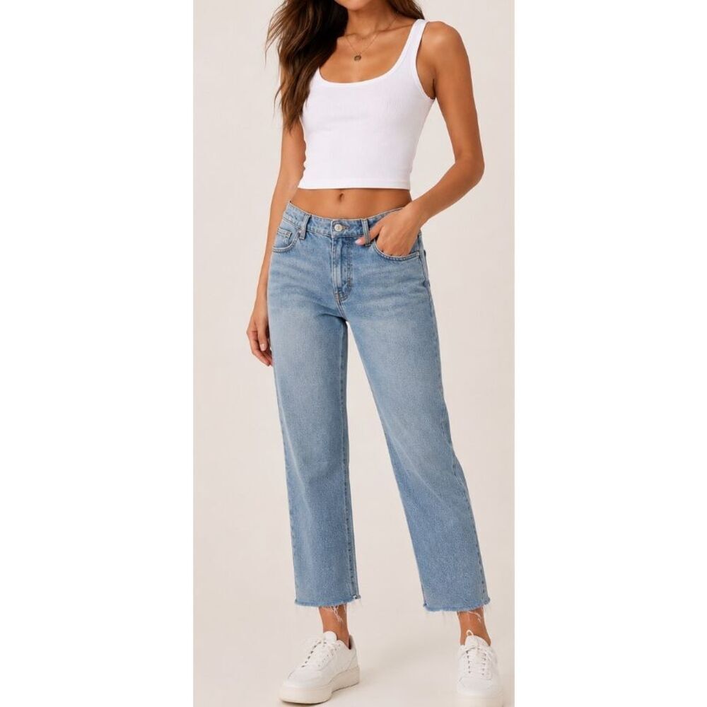 PacSun High Rise Straight Leg Jeans Size 23 Light Wash Raw Hem